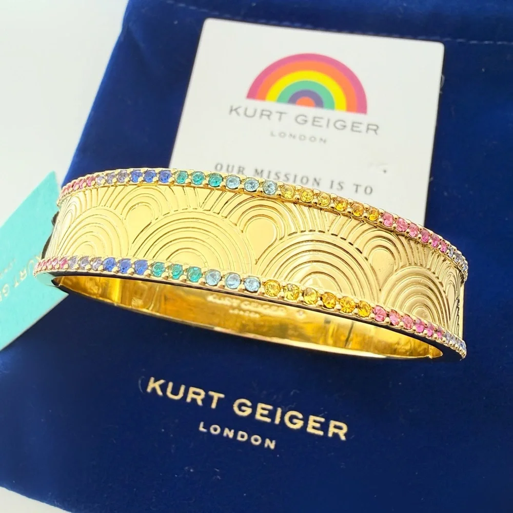 Kurt Geiger Gold Bangle with Multicolor Crystal Accents